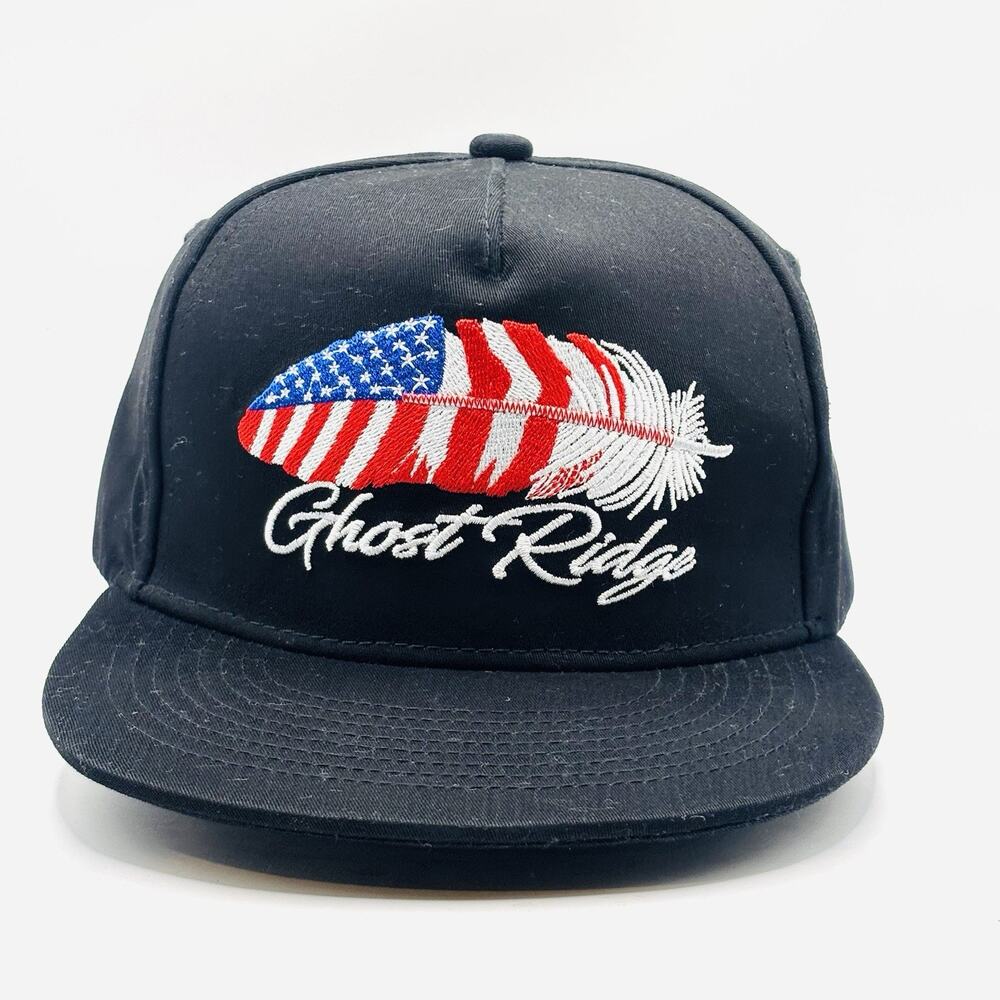 Ghost Ridge Freedom Rider Feather Hat Cap SnapBack Biker Native Patriotic